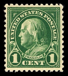 Sello Est Unidos United States Postage Franklin 1 Cent 1922