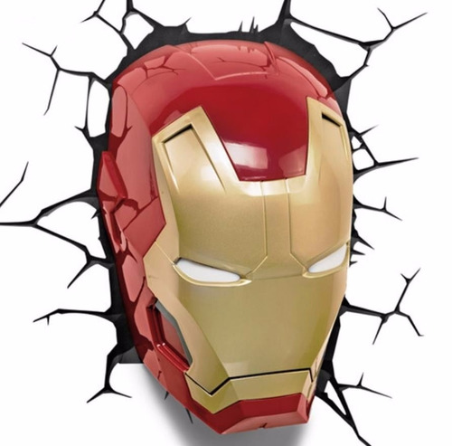 Cabeza Iron Man Marvel Avengers Lampara 3d Luz Led De Pared