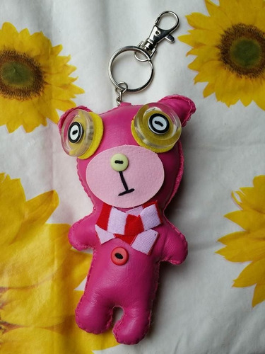 Chaveiro Artesanal Toy Art - Urso Rosa Scarf Listras