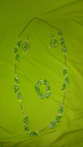 Collar, Aretes Y Pulsera De Murano Verde Y Cristal Nuevos