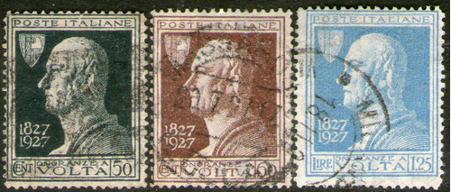 Italia Serie X3 Sellos Usados 100° Alessandro Volta Año 1927