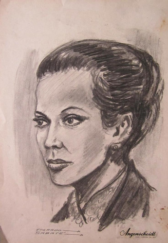 Antiguo Dibujo De Rostro Mujer De Edgardo Sabate