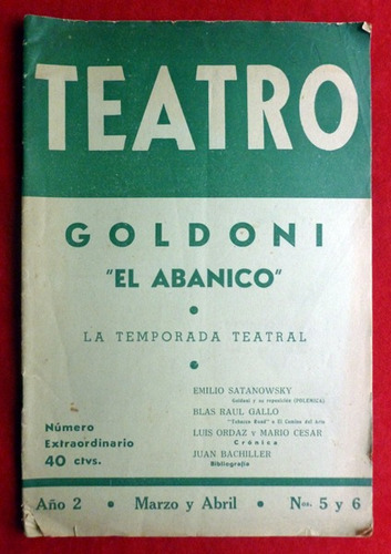 Goldoni - El Abanico - Revista Teatro Nº 5 Y 6 - 1941