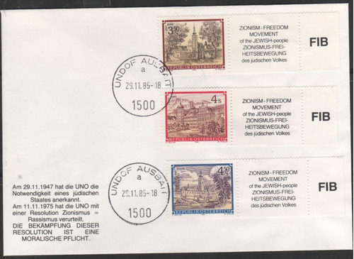 Imagem 1 de 1 de Envelope Austria 1985 - Movimento Liberdade Dos Judeus - 167