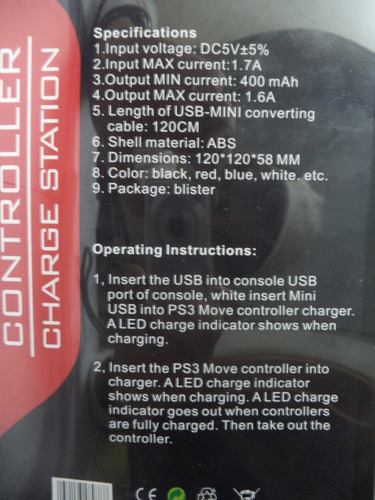 Imagen 3 de 5 de Cargador Controles Pz3 Move Playstations 3 Nuevo