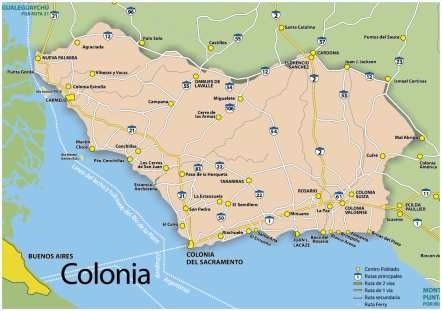 Mapa Del Departamento De Colonia - Uruguay - 45x30 Cm.
