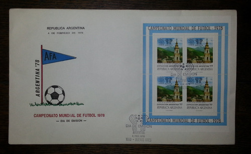 Bloque En Sobre Primer Dia Del Mundial Argentina 1978