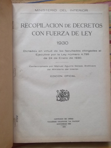 Recopilación De Decretos Con Fuerza De Ley 1930 Empastado