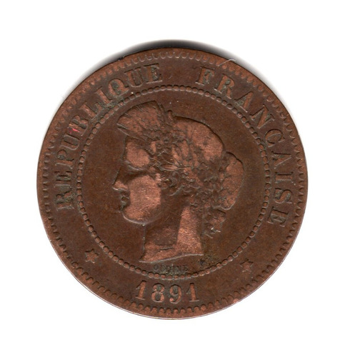 Moneda Francia 5 Centimes Año 1891 A Km#821.1 Oudine