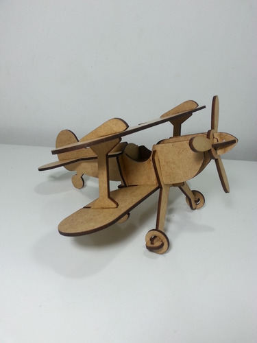 Avião Biplano Madeira Mdf Puzzle 3d Corte Laser