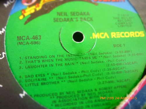Vinilo Lp De Neil Sedaka -sedaka Back (u1055
