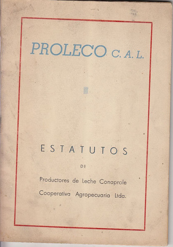 Conaprole Canelones Estatutos Cooperativa Proleco 1956 Raro