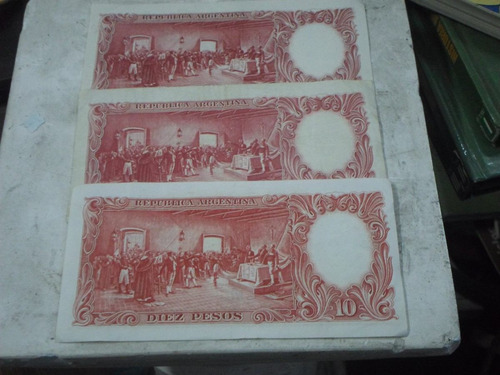 Tres Billetes De 10 Pesos Moneda Nacional
