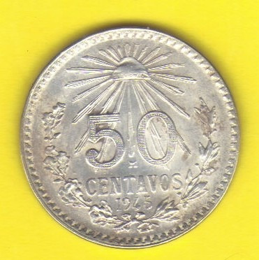 50 Centavos 1945 Plata Mexico Manuel Avila Camacho - Hm4