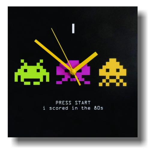 Reloj De Pared Space Invaders Old School, Modelo 8 Bits