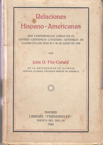 Madrid 1924 Relaciones Hispano Americanas Fitz Gerald Raro