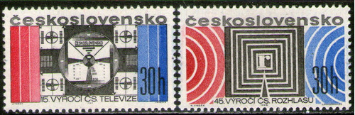 Checoslovaquia 2 Sellos Mint 15° Aniv. Radio Y Tv Año 1968 