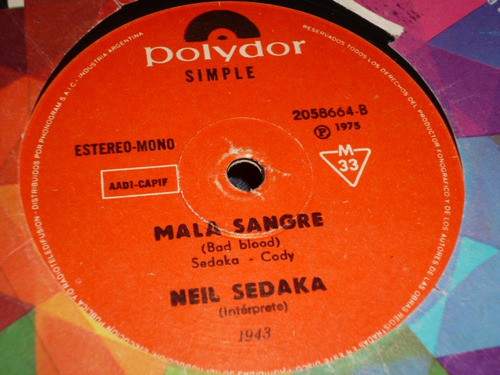 Neil Sedaka Mala Sangre Muchacha Triste Simple Arg