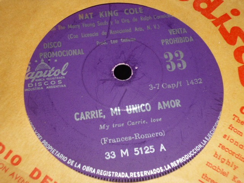 Nat King Cole Carrie Mi Unico Amor Simple Argentino Promo