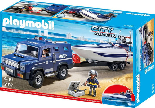 Todobloques Playmobil 5187 Camioneta Y Lancha De Policia