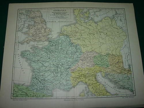 Litografia Antigua Grabado Alemania Año 1890 Mapa Germanien