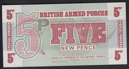 Billete Inglaterra British Armed 5 Pence Unc (c85)