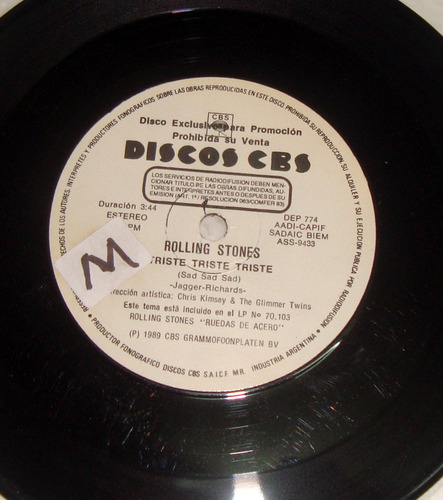 Rolling Stones Triste Triste / Rock Y Un Lugar Duro / Kktus