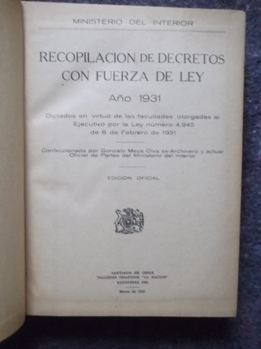 Decretos Con Fuerza De Ley Año 1931 Empastado