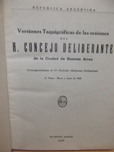 Sesiones Consejo Deliberante Ciudad Buenos Aires - Año 1935