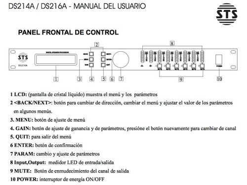 Imagen 5 de 7 de Procesador Digital Sts Ds216-b 2 In 6 Out Eq Limitador Gain