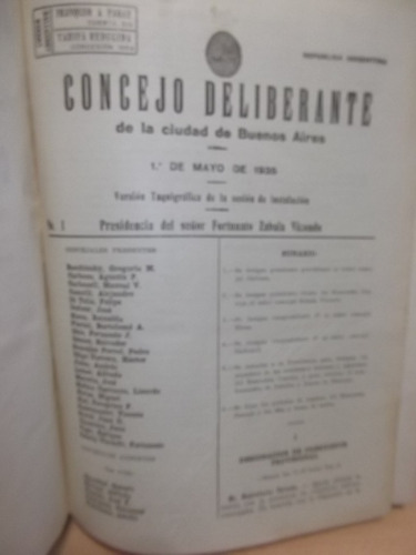 Sesiones Consejo Deliberante Ciudad Buenos Aires - Año 1935
