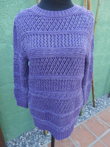 Buzo Kim Rogers Violeta Con Hilos Plateados, Calado.talle S.