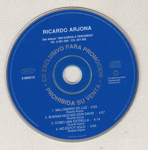 Cd Promo Ricardo Arjona 4 Temas 1998 Argentina Raro Limitado