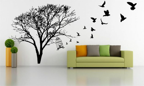 Vinilo Decorativo Arbol Con O Sin Pajaros De 1 Metro