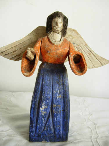 Hermoso Angel Madera Antiguo Articulado Brazos Alas 