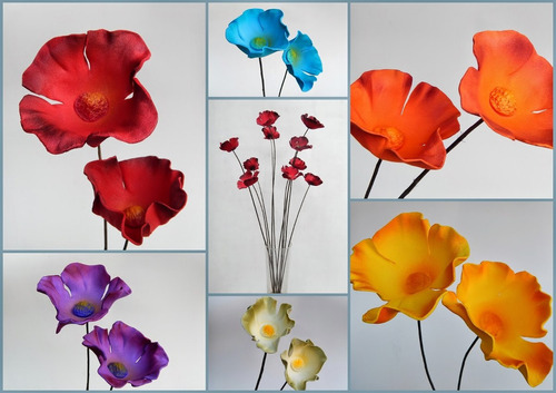 Amapolas Ramos De 12 Flores Grandes En Foami Varios Colores