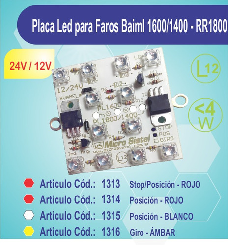 Placa Led Para Faro Baiml 1600 - Version Stop/pos Y Posicion