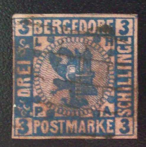 Alemania Bergedorf, Sello Yv. 6 3s Azul S Rosa Usado L6804