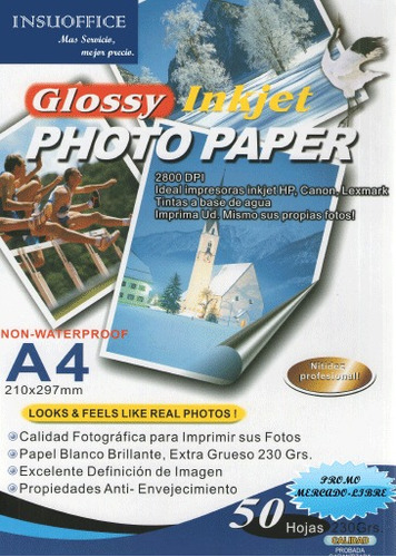 Papel Fotografico A4 Brillante Glossy Inkjet   230gr X 50hs