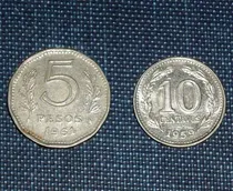 Comprar 2 Moneda Argentina 10 Centavos 5 Pesos 1959 Barco Libertad