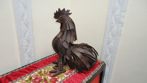 Gallo Antiguo En Cuero Hecho A Mano Gran Trabajo Miralo