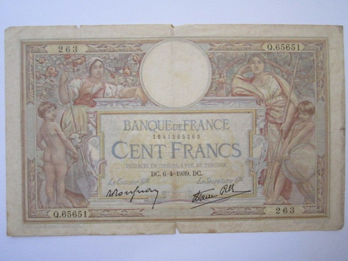 França Cédula 100 Francos 1939