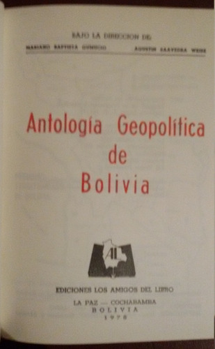 Antología Geopolítica De Bolivia Mariano Baptista