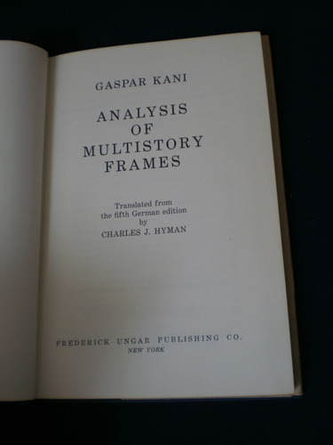 Analysis Of Multistory Frames - Gaspar Kani (Usado)