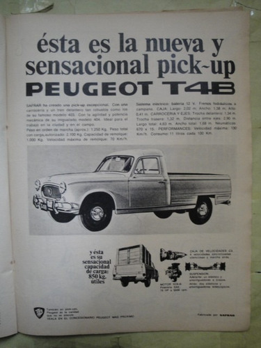 Publicidad Peugeot 403 Pick Up T4b Año 1967