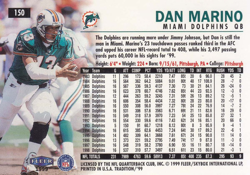 Imagen 2 de 2 de 1999 Fleer Tradition Dan Marino Qb Dolphins