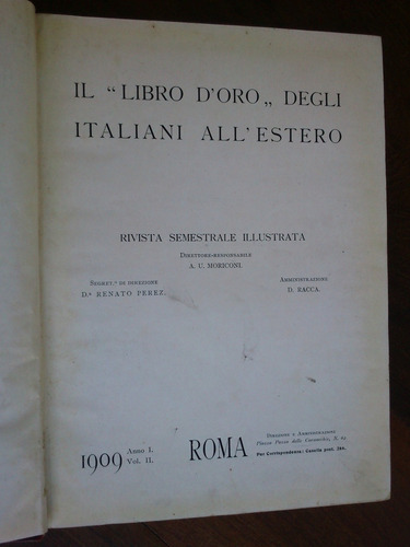 Imagen 2 de 4 de Il Libro D´oro Degli Italiani All´estero Anno I Vol Ii 1909