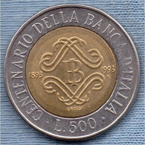 Italia 500 Lire 1993 Bimetalica * 100º Aniv. Banco De Italia