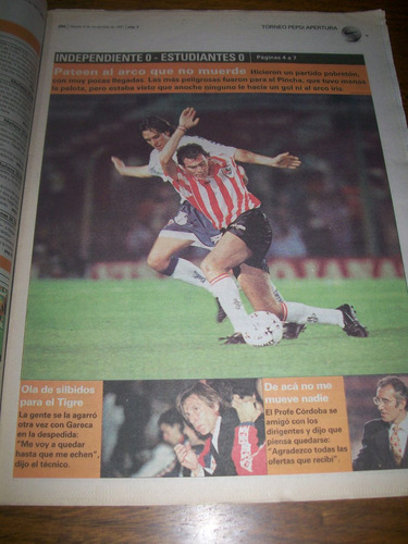 Diario Ole 8/11/1997- Independiente 0 Estudiantes Lp 0