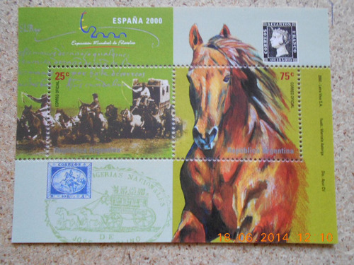 Sello Postal Argentina Año 2000 Exp. Mund. Filatelia España